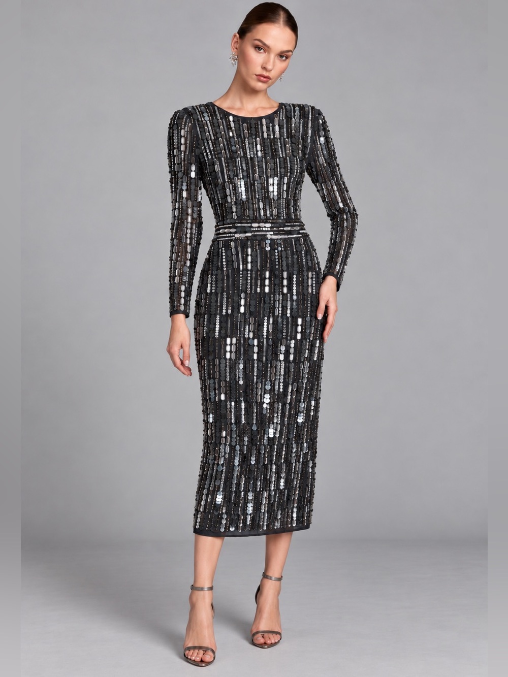 NWT Mac Duggal Black Art Deco Beaded
Sequin Long Sleeve 93590A Dress 6